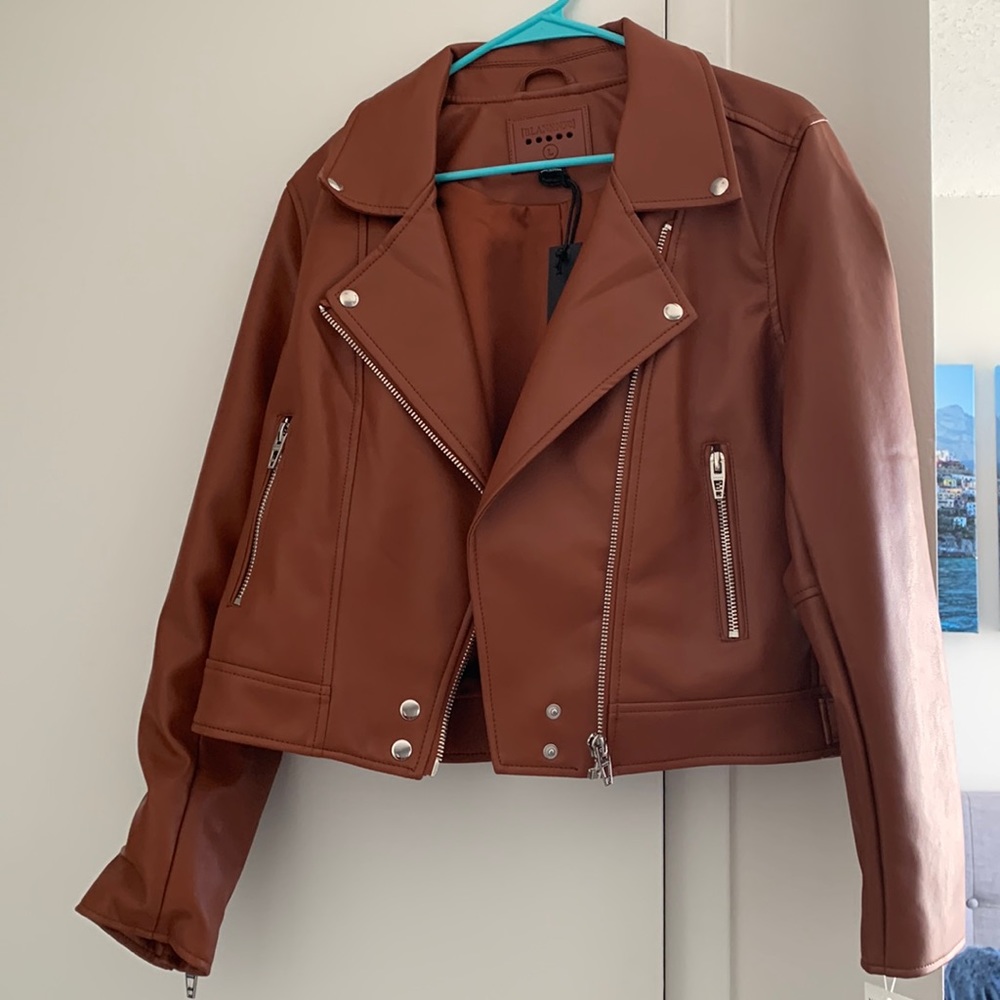 BlankNYC Camel Faux Leather Moto Jacket